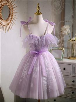 Picture of Cute Lavender Tulle Short Prom Dresses, Lavender Homecoming Dresses 2022